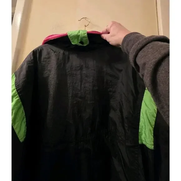 Vintage 1980s East West Ski Jacket Puffer Nylon Sport Neon Green Pink Slopes L